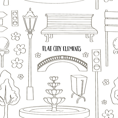 City street urban elements icon set patternのイラスト素材