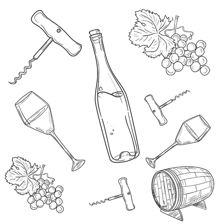 Hand drawn vector set - wine and winemakingのイラスト素材