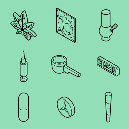 Drugs flat outline isometric icons. Vector illustration, EPS 10のイラスト素材