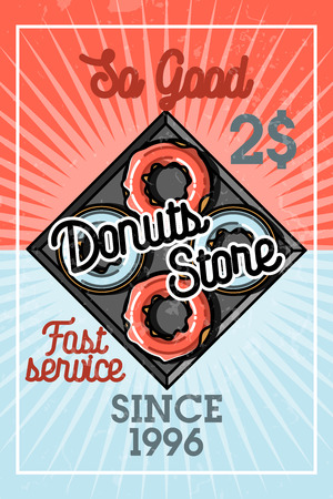 Color vintage donuts store bannerのイラスト素材