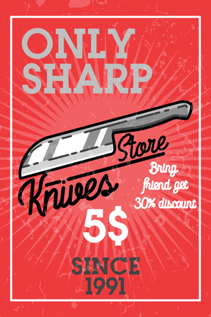 Color vintage knives store bannerのイラスト素材