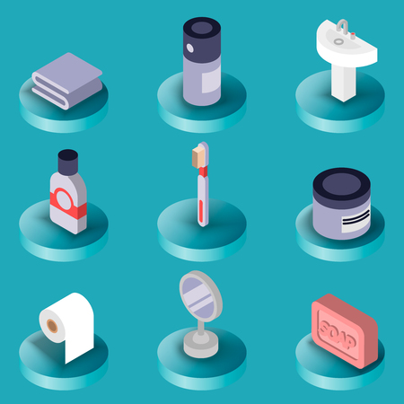 Personal hygiene flat isometric iconsのイラスト素材