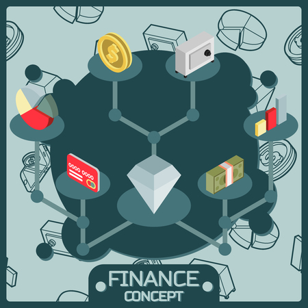 Finance color isometric concept icons. Vector illustrationのイラスト素材