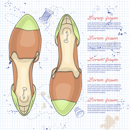 A Vector color womens pointy toe flats on a notebook page.のイラスト素材