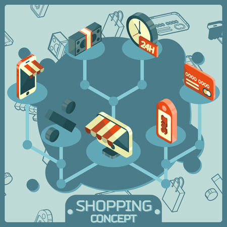 Shopping color isometric concept iconsのイラスト素材
