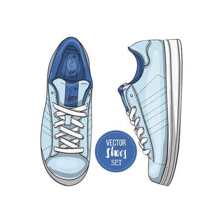 Vector color womens casual sneakers. Vector illustration, EPS 10のイラスト素材