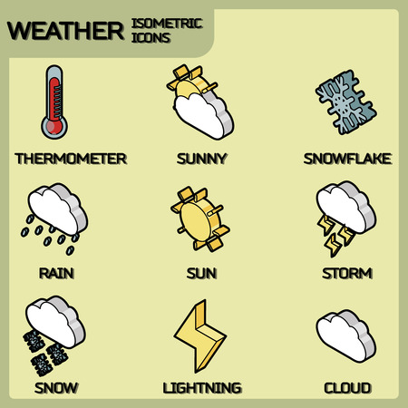 Isometric outline icons, 3D pictograms vector set - Weather color symbol collectionのイラスト素材