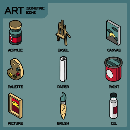 Art color outline isometric icons set. Vector illustration, EPS 10のイラスト素材