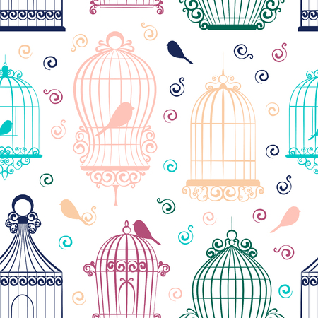 Vintage bird cages patternのイラスト素材