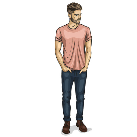 Vector man model dressed in jeans shoes and t-shirtのイラスト素材