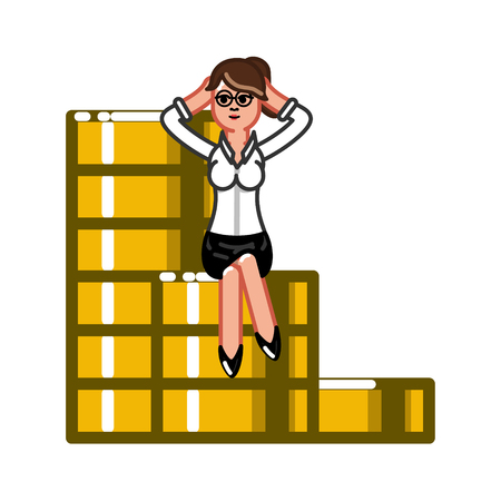 Businesswoman siting and relaxing in stack of coins.のイラスト素材