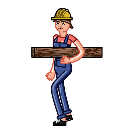Builder bears timber. Vector sketch cartoon illustration.のイラスト素材