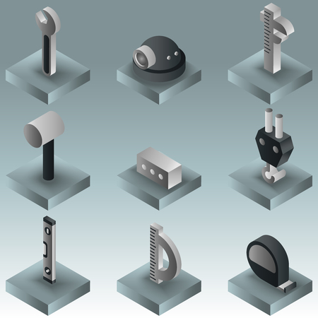 Building color gradient isometric icons illustration.のイラスト素材