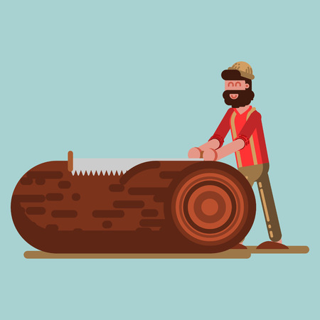 Lumberjack chopping the tree with sawのイラスト素材