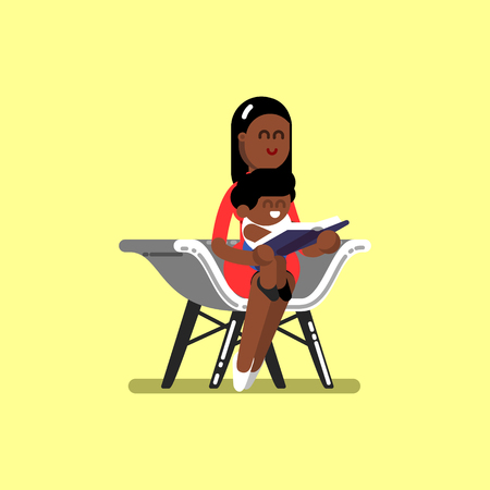 Afro american boy with mother reads a book. Vector illustration, EPS 10のイラスト素材