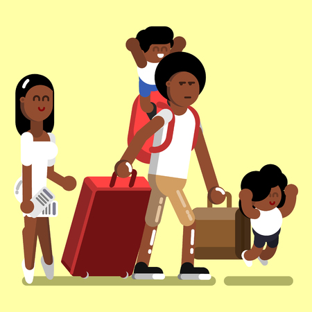 Afro american family with kids at airport. Vector illustration, EPS 10のイラスト素材