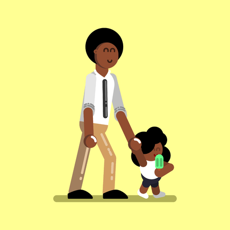 Afro american girl with father walking. Vector illustration, EPS 10のイラスト素材
