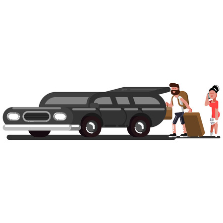 Couple loads suitcases into the carのイラスト素材