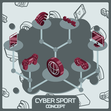 Cyber sport color concept isometric iconsのイラスト素材