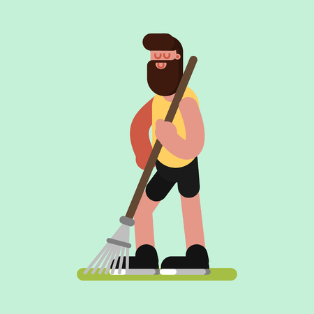Volunteer male clean up the garden vector illustration.のイラスト素材