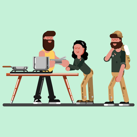 Volunteer helps in homeless shelterのイラスト素材