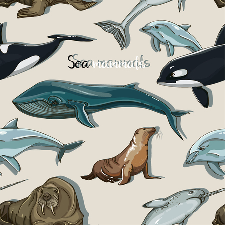 Sea mammals animal collection icons patternのイラスト素材