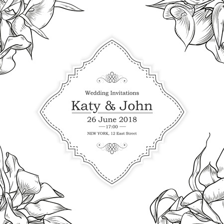 Vector bouquet of callas flowers and leaves.のイラスト素材