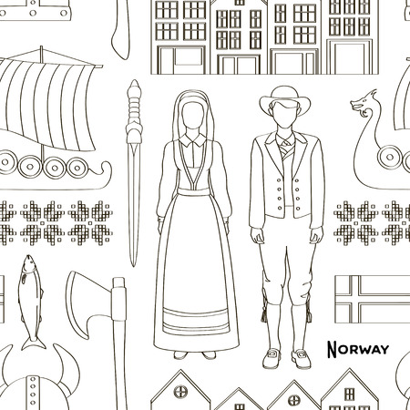 Norway icon set in black and white illustration.のイラスト素材