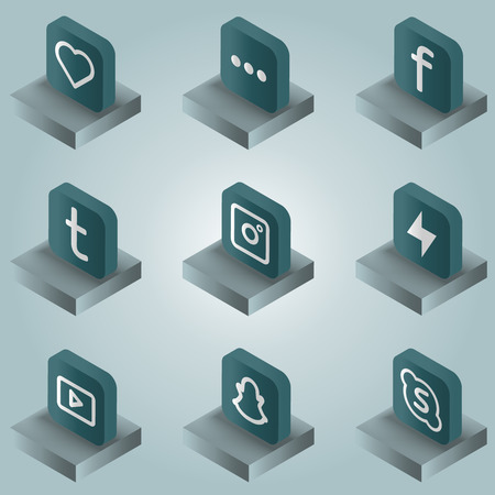 Social network color gradient isometric iconsのイラスト素材