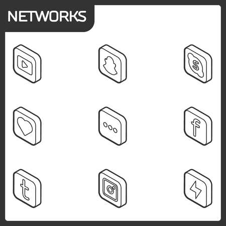 Social network outline isometric iconsのイラスト素材