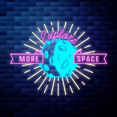 Vintage space emblem glowing neon signのイラスト素材