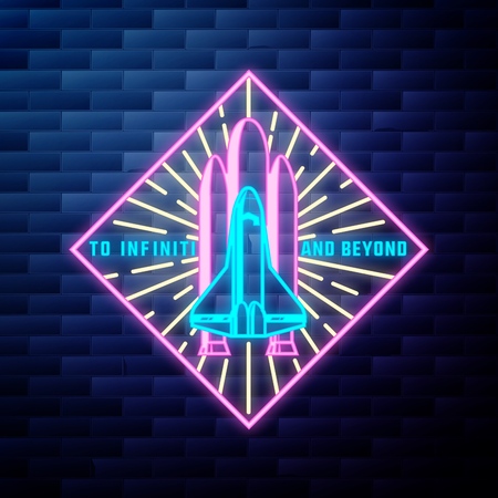 Vintage space emblem glowing neon signのイラスト素材
