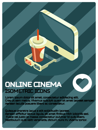 Online cinema color isometric posterのイラスト素材