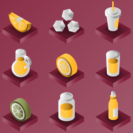 Lemonade color gradient isometric set.のイラスト素材