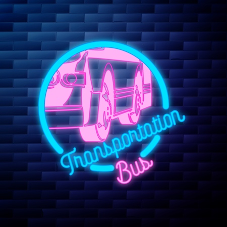 Vintage bus transportation emblem glowing neonのイラスト素材