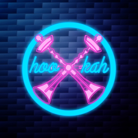 Vintage hookah emblem glowing neon