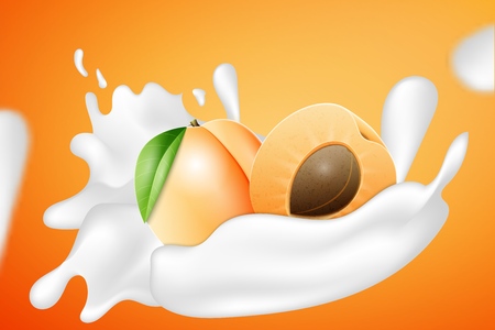 Apricot and yogurt milk splashes. Vector illustration, EPS 10のイラスト素材