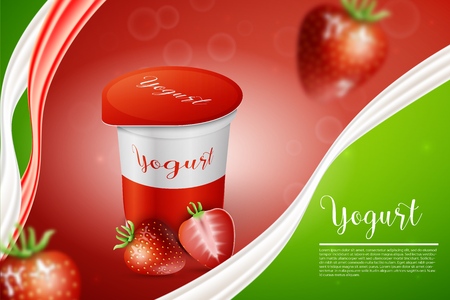 Strawberry and yogurt milk splashes. Yogurt ads. Place for your text.のイラスト素材