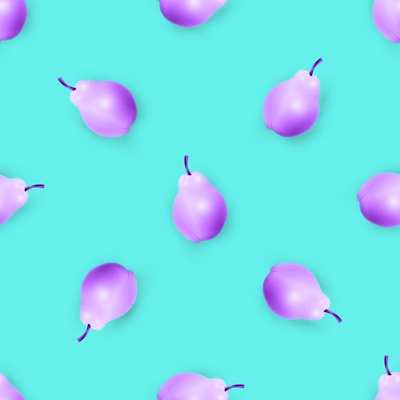 Purple pear on turquoise background pattern, fashion concept illustrationのイラスト素材