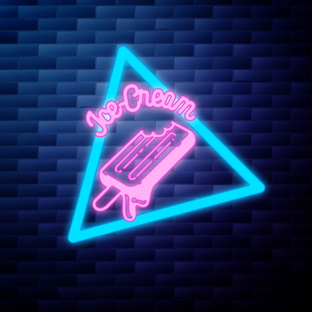 Vintage Ice Cream emblem glowing neonのイラスト素材