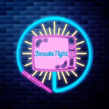 Vintage karaoke emblem glowing neonのイラスト素材