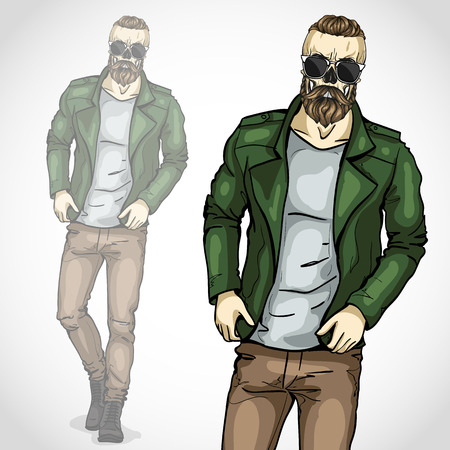 Vector man with skull and beard, moustachesのイラスト素材