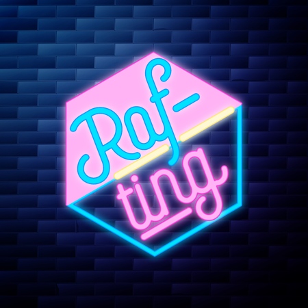 Vintage rafting emblem glowing neon signのイラスト素材
