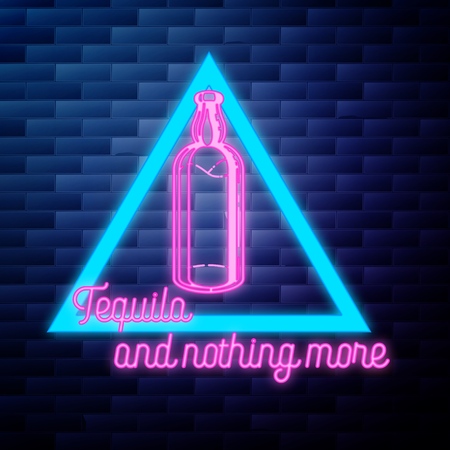 Vintage tequila emblem glowing neon signのイラスト素材