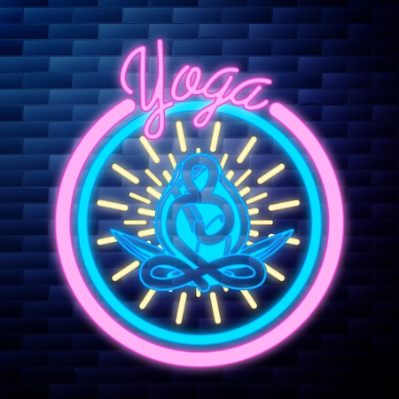 Vintage yoga emblem glowing neon signのイラスト素材