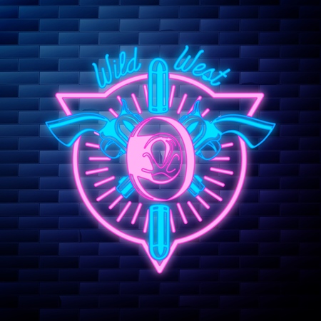 Vntage wild west emblem glowing neon signのイラスト素材
