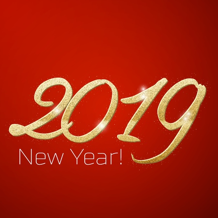 Abatract illustration of happy new year 2019 gold and black collors