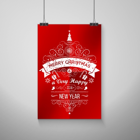 Red Paper Frame On Wall With Christmas Label Calligraphy Designsのイラスト素材