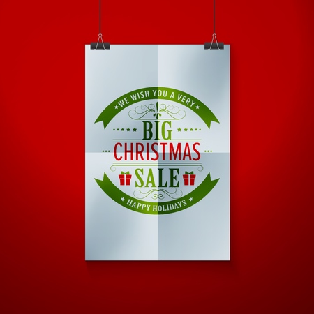 Red Paper Frame On Wall With Christmas Label Calligraphy Designsのイラスト素材