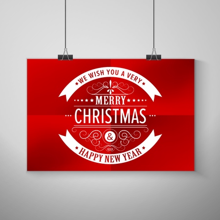 Red Paper Frame On Wall With Christmas Label Calligraphy Designsのイラスト素材